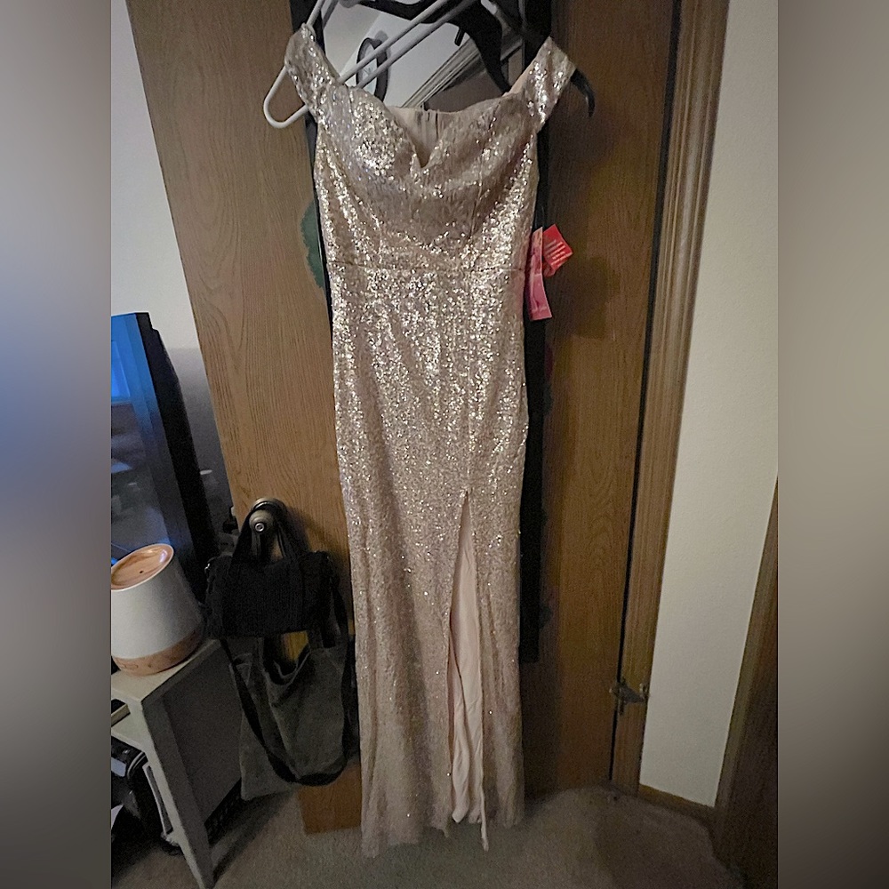 Prom Dress, Nude/Pale Rose Gold Sequins